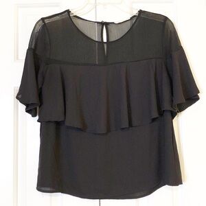 Lush sheer black tiered flowy crew neck top. Small